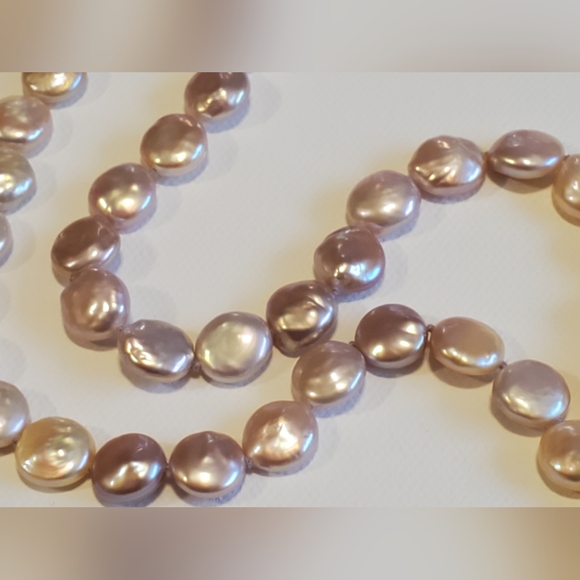 Peachy Pink Coin Freshwater Pearl Opera Length Necklce - Picture 3 of 9